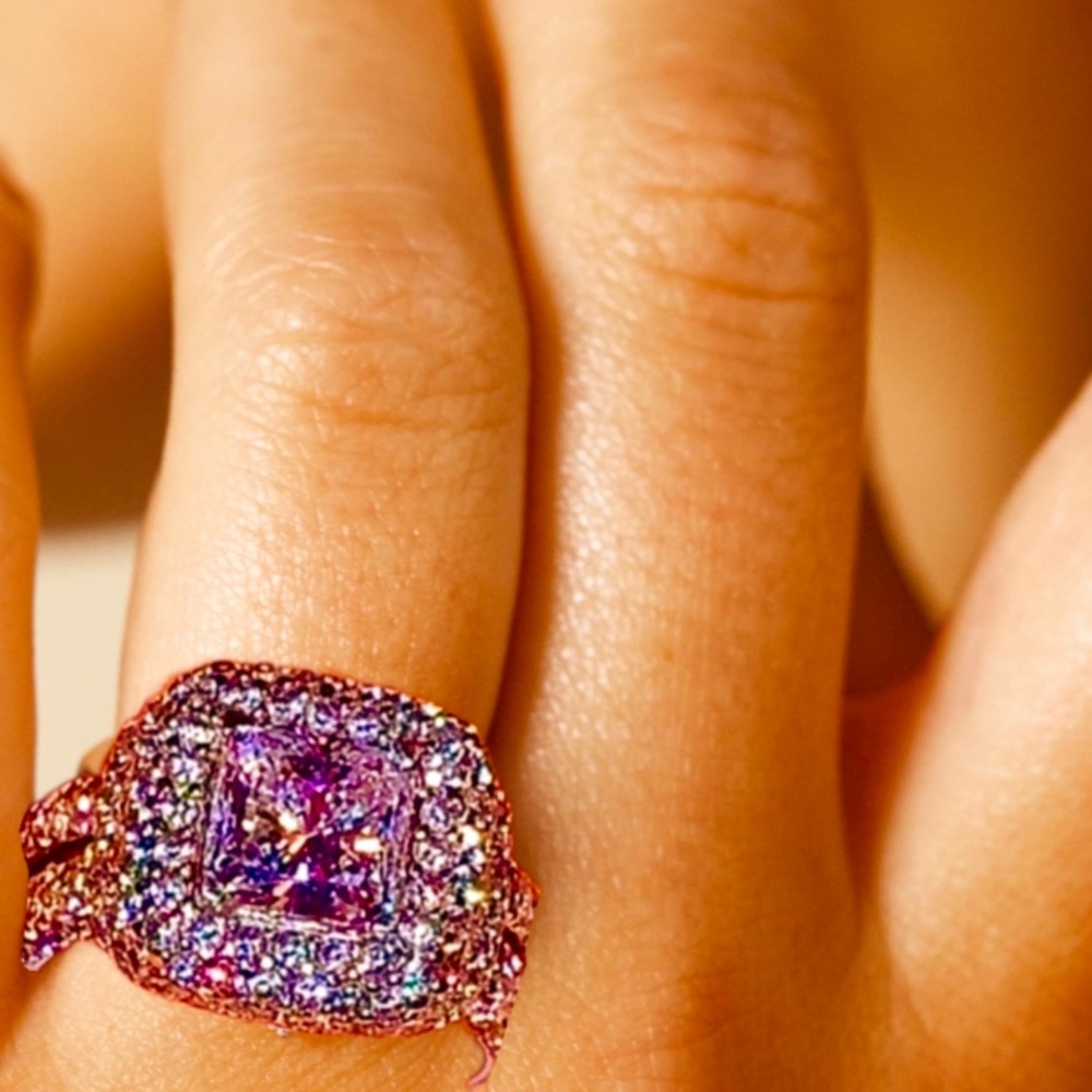 Double Shank Halo Princess & Pave 2.8CT CZ Ring